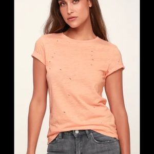 Lulus Raw Talent Peach Distressed Tee